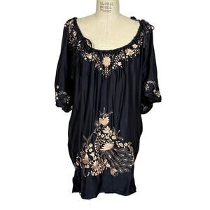 Zimmermann Peacock Embroidered Silk Dress in Black & Gold Size Small
